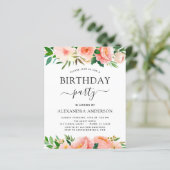 Budget Coral Peach Floral Birthday Invitation (Staand voorkant)