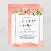 Budget Coral Peach Floral Birthday Invitation (Voorkant / Achterkant)