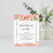 Budget Coral Peach Floral Birthday Invitation (Staand voorkant)