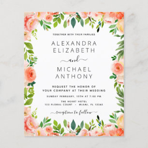 Budget Coral Peach Floral Wedding Flyer