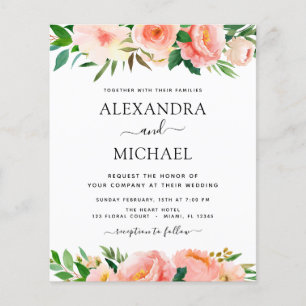 Budget Coral Peach Floral Wedding Flyer