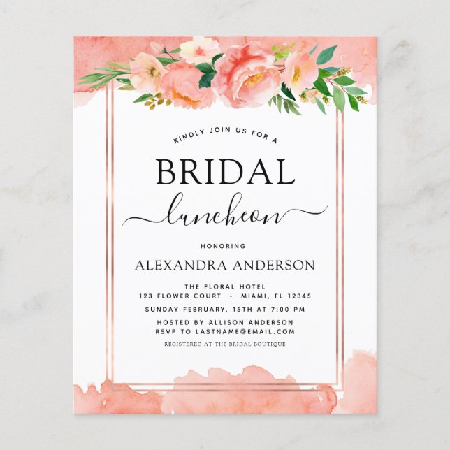 Budget Coral Peach Vrijgezellenfeest Luncheon (Voorkant)