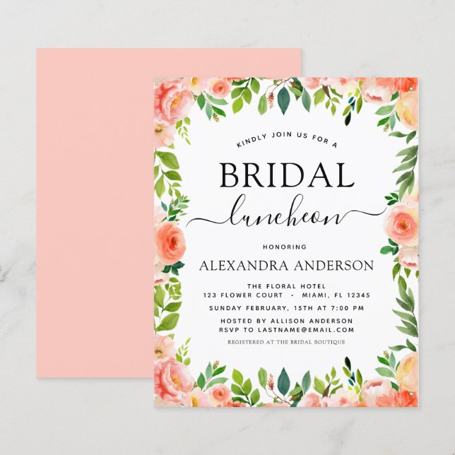 Budget Coral Peach Vrijgezellenfeest Luncheon (Voorkant / Achterkant)