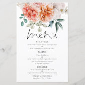 Budget Coral Peonies Florals Wedding Menu (Voorkant)