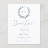Budget Coral Reef Dusty Blue Wedding Save the Date (Voorkant)