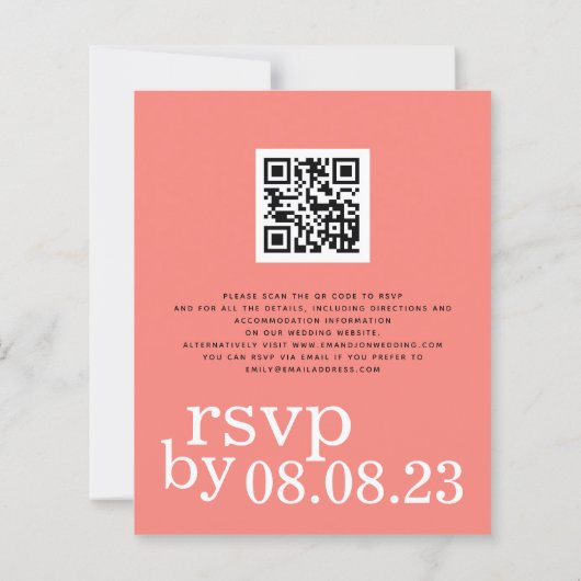 BUDGET Coral Roos Text QR Code Weddenschap Uitnodi (Achterkant)