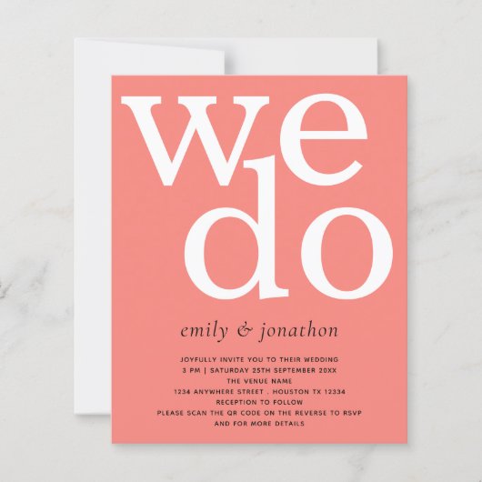 BUDGET Coral Roos Text QR Code Weddenschap Uitnodi (Voorkant)