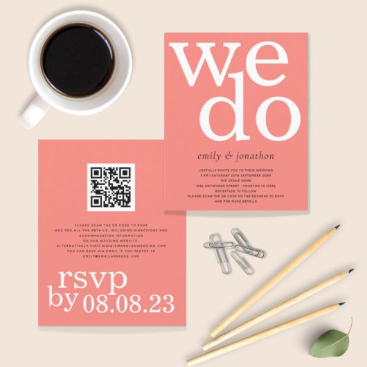 BUDGET Coral Roos Text QR Code Weddenschap Uitnodi