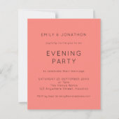 Budget Coral Roos Wedding Evening Party Invite (Voorkant)