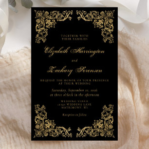 Budget  Corners Black Gold Wedding Invite