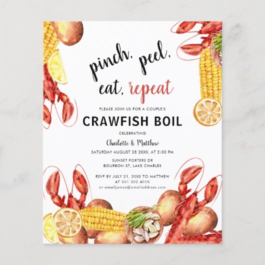 Budget Coupes Verloving Crawfish Boil Invitation (Voorkant)