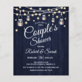 Budget Couple's Shower Navy Rustic Wood Invitation Flyer (Voorkant)