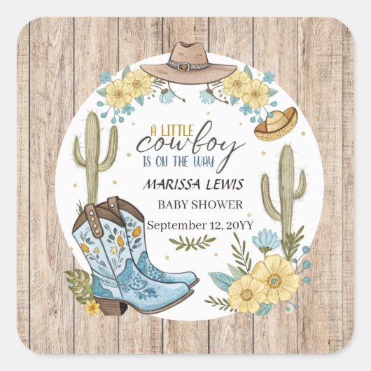 Budget cowboy Bleu Yellow Western laarzen vilten p Vierkante Sticker (Voorkant)