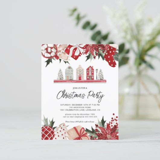 Budget Cozy Christmas Party Vakantie uitnodiging (Staand voorkant)