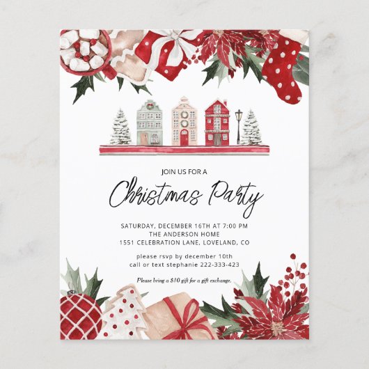 Budget Cozy Christmas Party Vakantie uitnodiging (Voorkant)