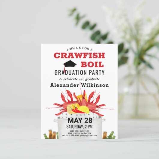 BUDGET Crawfish Boil Afstuderen 3 Foto Uitnodigen (Staand voorkant)