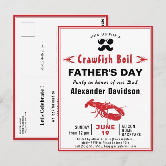 BUDGET Crawfish Boil Party - Uitnodiging voor Vade (Voorkant / Achterkant)