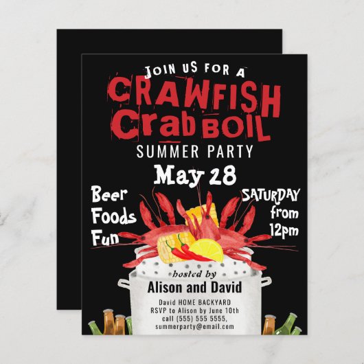 BUDGET Crawfish Boil Summer Party - Uitnodiging vo (Voorkant / Achterkant)