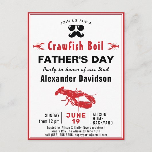 BUDGET Crawfish Boil Vaderdag Foto uitnodiging (Voorkant)