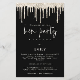 Budget Cream Glitter Drip Hen Weekend Black Invite