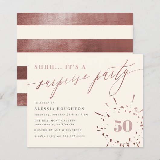 Budget Cream & Roos Gold Script Surprise Party (Voorkant / Achterkant)