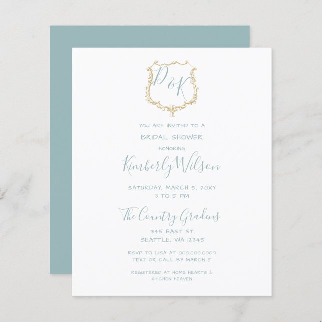 Budget Crest Dusty Blue Bridal Shower (Voorkant / Achterkant)