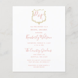 Budget Crest Gold Blush Bridal Shower Uitnodiging