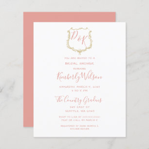 Budget Crest Gold Blush Bridal Shower Uitnodiging