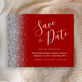 Budget Crimson Red Silver Wedding Save the Date