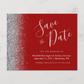 Budget Crimson Red Silver Wedding Save the Date (Voorkant)
