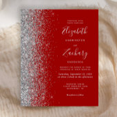 Budget Crimson Silver Glitter bruiloft uitnodiging