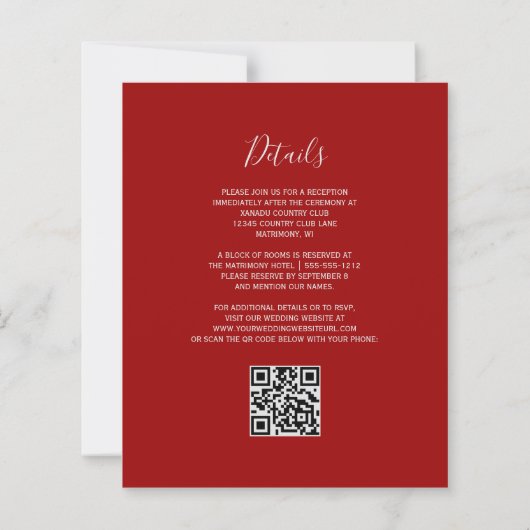 Budget Crimson Zilveren Glitter QR Code Huwelijk (Achterkant)