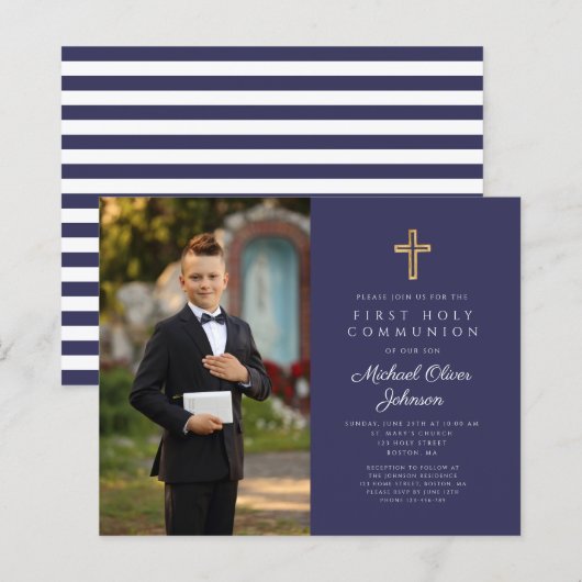 Budget Cross Blue Stripe Foto Boy First Community (Voorkant / Achterkant)