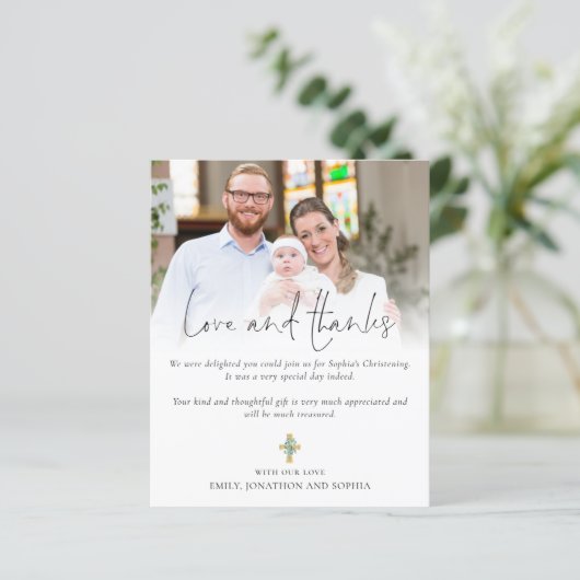 Budget Cross Foto Christening Love Bedankt (Staand voorkant)