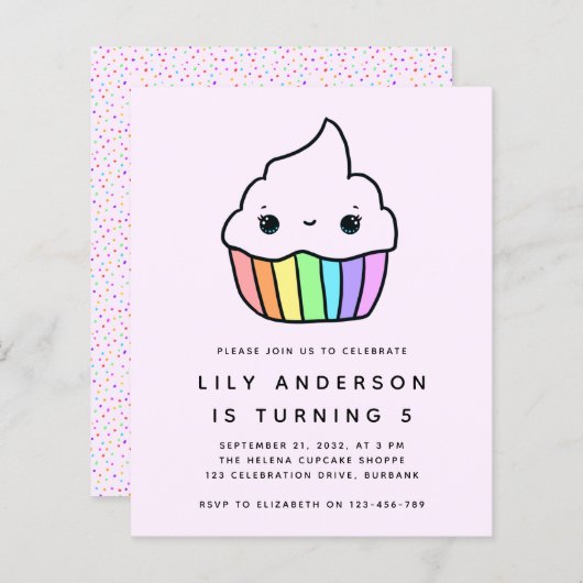 Budget Cupcake Kind Birthday Party Invitation (Voorkant / Achterkant)