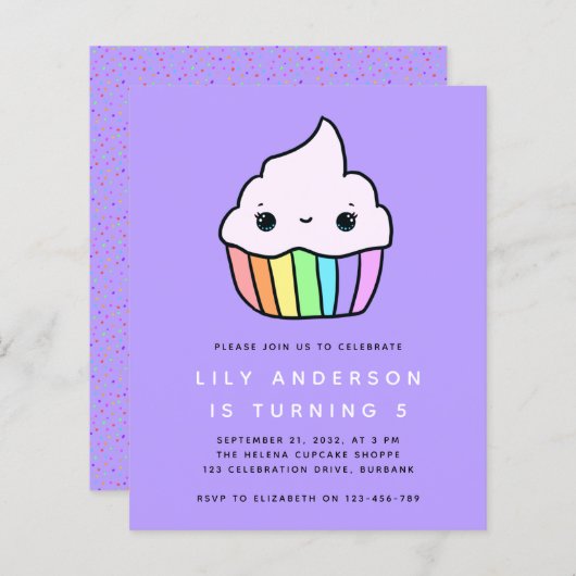Budget Cupcake Kind Birthday Party Invitation (Voorkant / Achterkant)