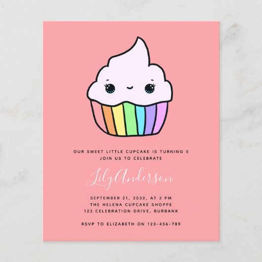 Budget Cupcake Kind Birthday Party Invitation (Voorkant)