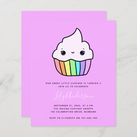 Budget Cupcake Kind Birthday Party Invitation (Voorkant / Achterkant)