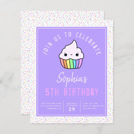 Budget Cupcake Kind Birthday Party Invitation (Voorkant / Achterkant)