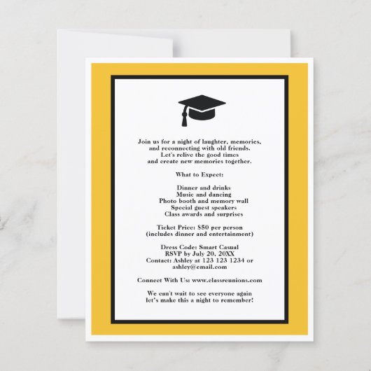 Budget Custom Geel Zwart Klasse Reünie Uitnodigen (Achterkant)