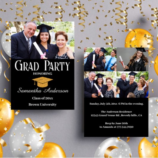 Budget Custom Photo Collage Black Graduparty Flyer