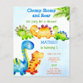 Budget Cute Baby dinosaur verjaardagsfeest Uitnodi (Voorkant)