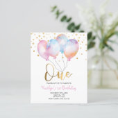 Budget Cute Balloons Pink Gold One Uitnodiging (Staand voorkant)