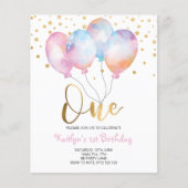 Budget Cute Balloons Pink Gold One Uitnodiging (Voorkant)