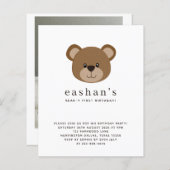 Budget Cute Bear-y First Birthday Photo Invitation (Voorkant / Achterkant)