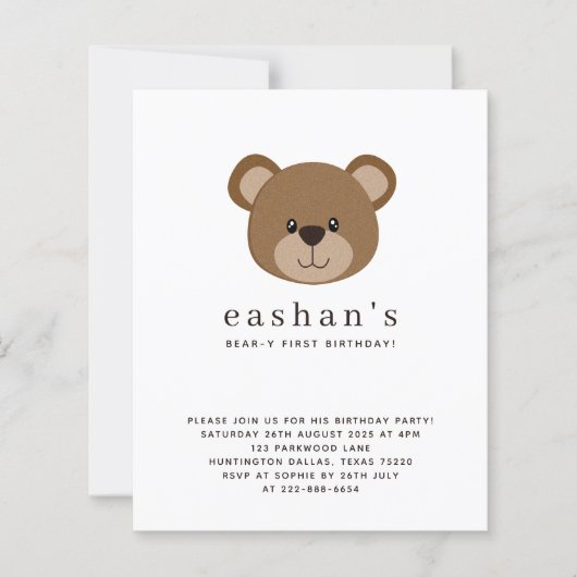 Budget Cute Bear-y First Birthday Photo Invitation (Voorkant)