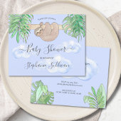 Budget Cute Blue Boy Sloth Baby shower Uitnodiging
