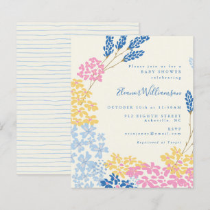 Budget Cute Blue Yellow Flowers Baby shower Uitnod