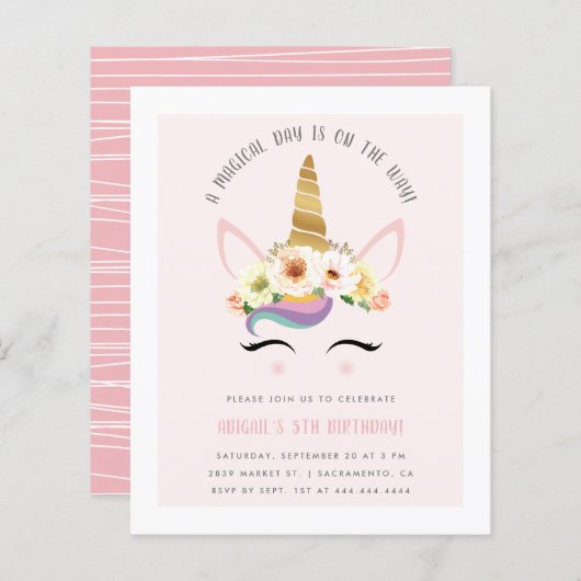 Budget Cute Blush Magical Unicorn Birthday Party (Voorkant / Achterkant)