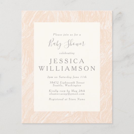 Budget Cute Boho Peach Blush Marble Baby shower (Voorkant)